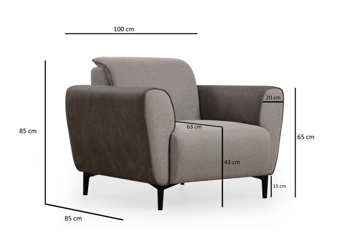 Atelier Del Sofa Aren - Sofá de 1 plaza Gris